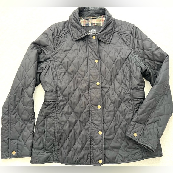 L.L. Bean Black Quilted Riding Jacket with Plaid Lining Fisherman Coastal - Picture 5 of 9